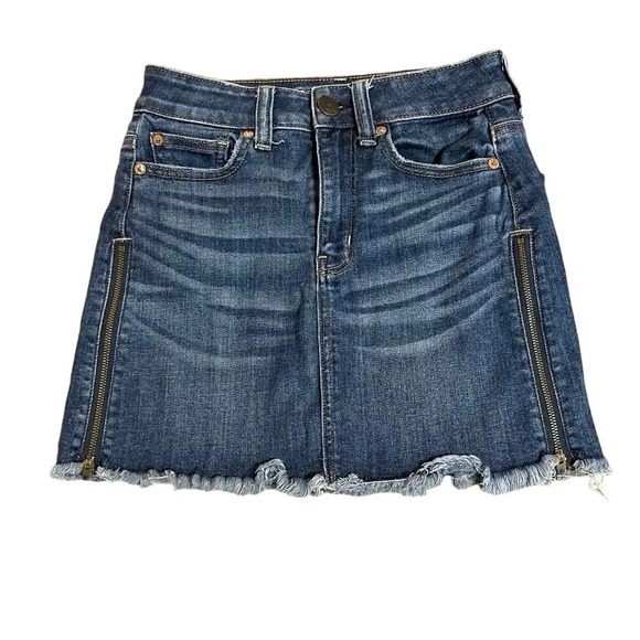 NWOT American Eagle Size 00 XXS Denim Mini Skirt Dark Wash Zipper Y2K Stretch - Picture 1 of 7
